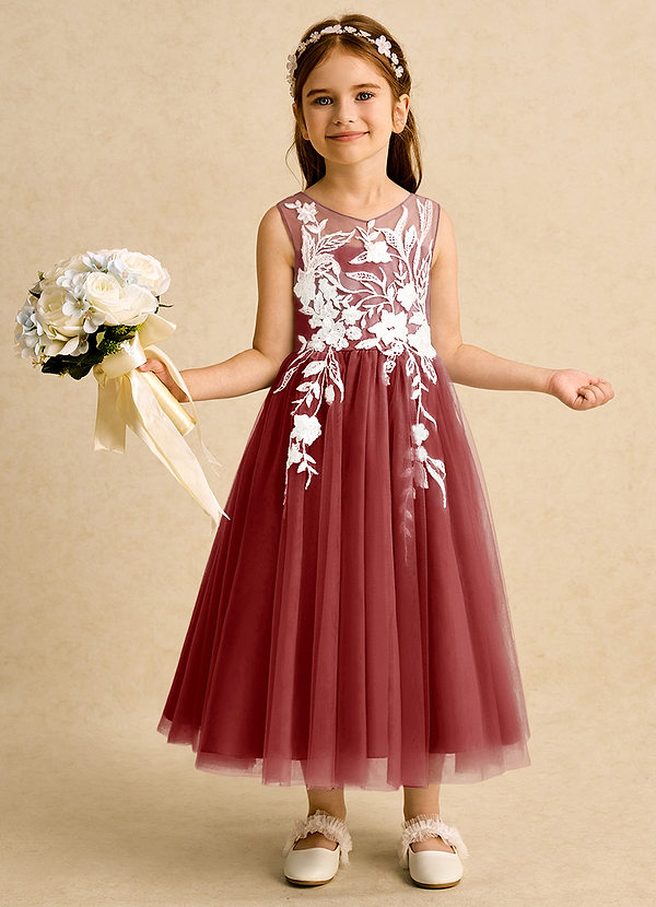 Azazie Sundae Flower Girl Dresses Rust Ball-Gown Lace Dress image1
