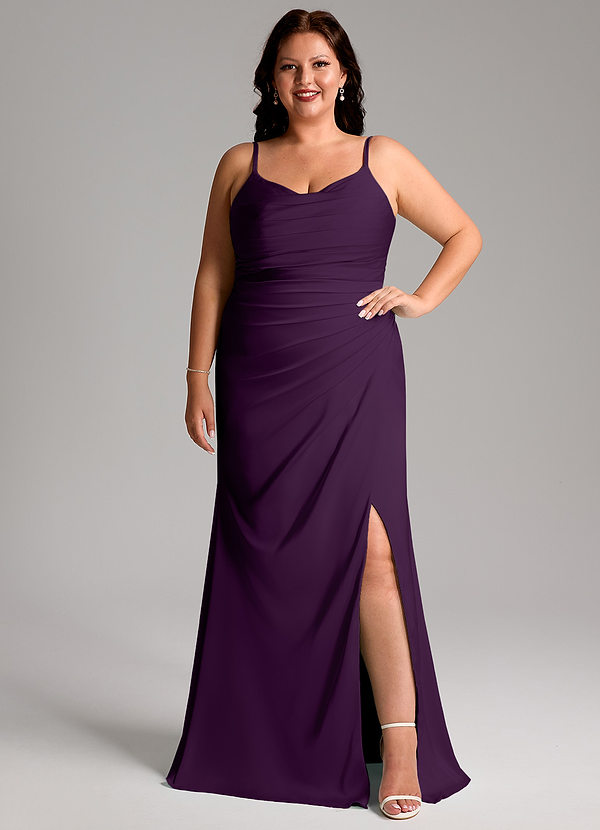Azazie Deandra Bridesmaid Dresses Grape Mermaid Pleated Stretch Satin Dress image1