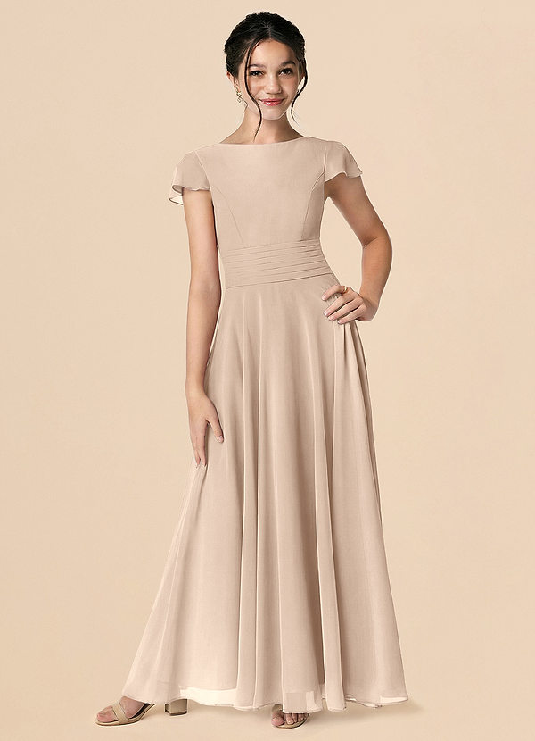 Azazie Payton Taupe A-Line Bow Chiffon Dress image1