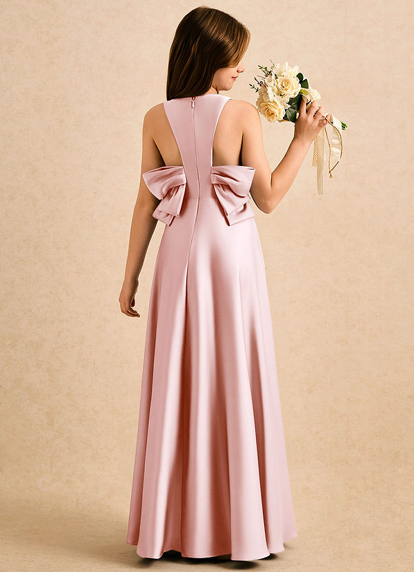 Azazie Nisha Girls Formal Sukienki dla dziewczynek sypiących kwiaty Linia A Pofałdowany Satyna elastyczna Długość podłogi Sukienka image1