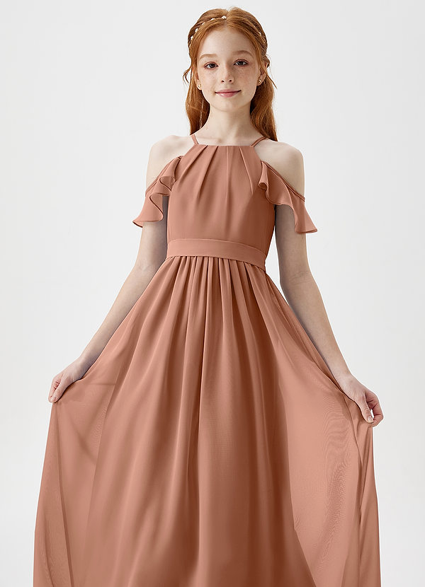 Azazie Chaya Junior Bronzer A-Line Off the Shoulder Chiffon Dress image1