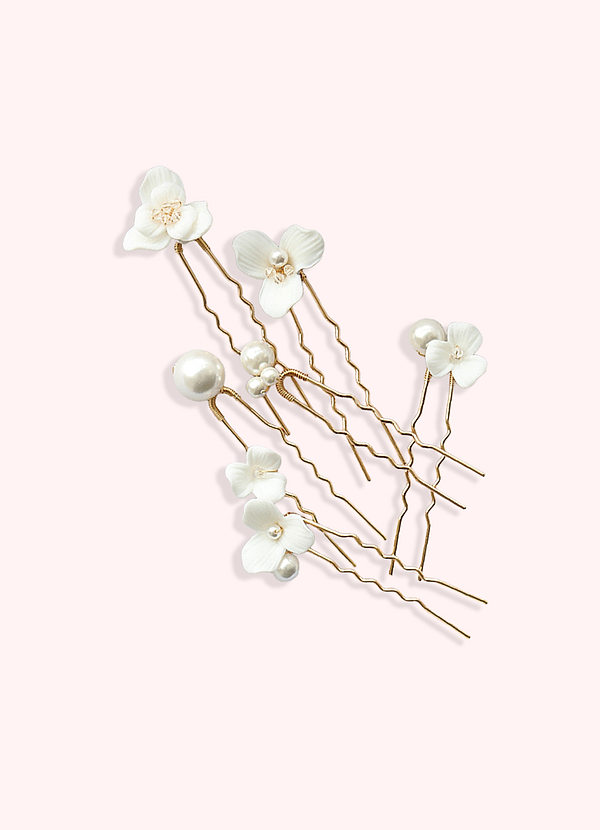 back Ceramic Flower Pearl Hairpin