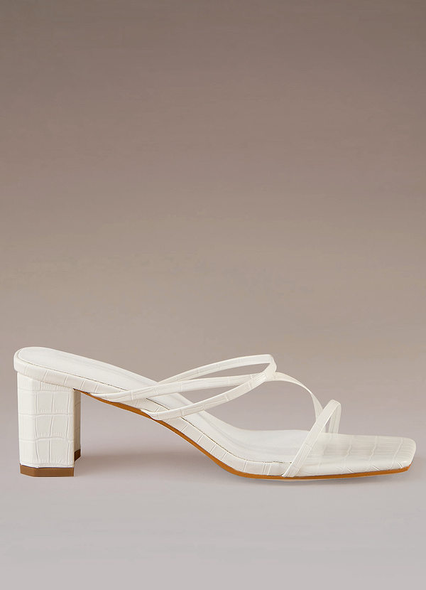 front Stone Pattern Three-Strap White Chunky Heel Sandals