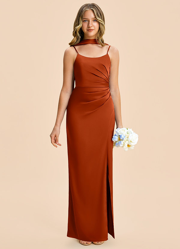 Azazie Calandra Junior Etui Plissee Stretch-Satin Kleid Paprika image1