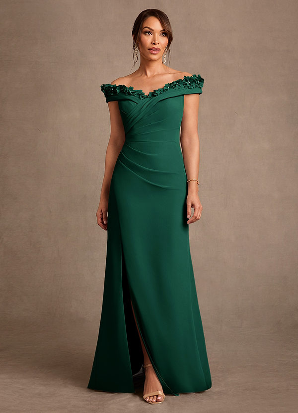 Azazie Jettie Mother of the Bride Dresses Vestido Esmeralda de Chiffon de Bainha com Plissado image1