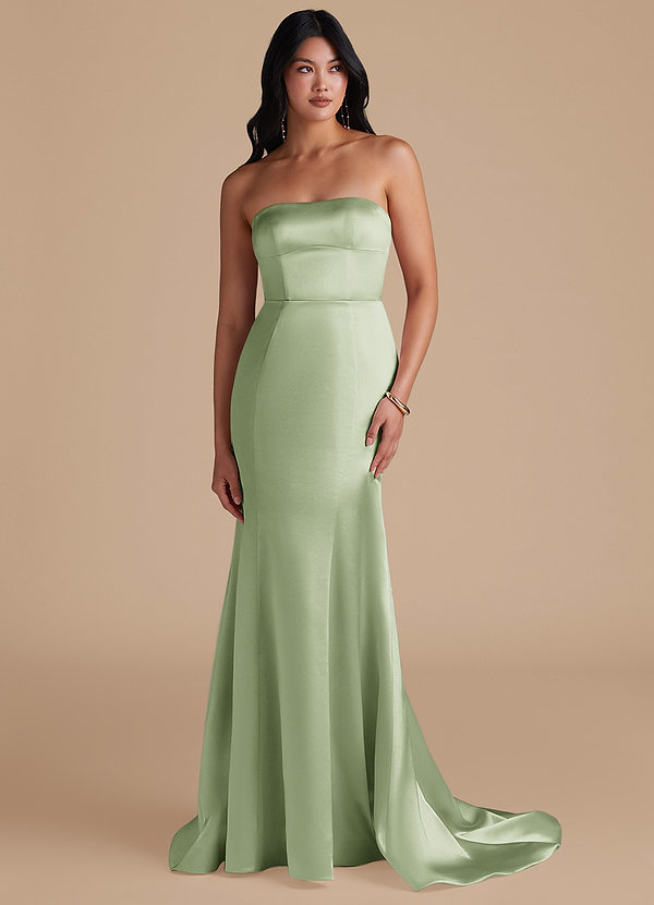 Azazie Aura Bridesmaid Dresses Dusty Sage Mermaid Metallic Satin Convertible Dress image1