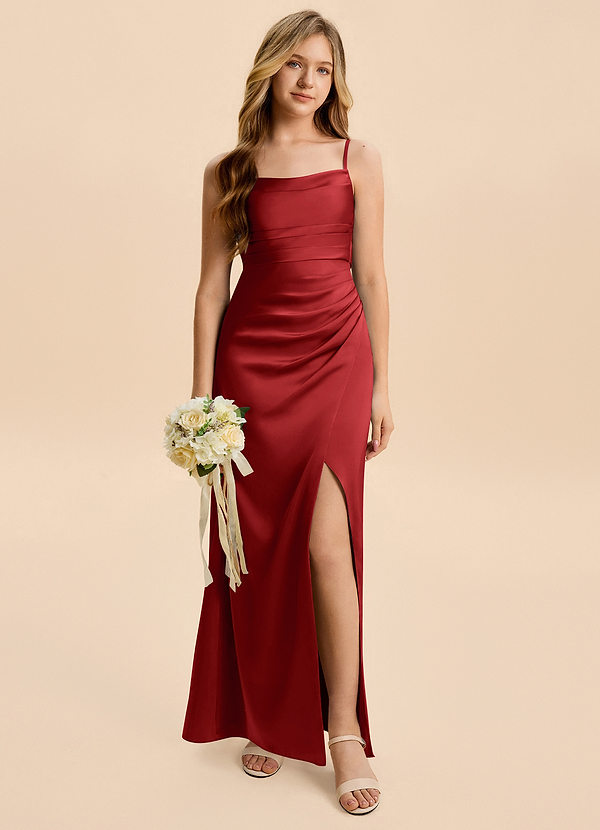 Minnie Junior Pomegranate Sheath Ruched Stretch Satin Dress image1