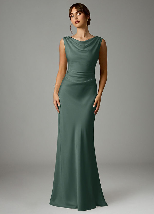 Azazie Kieryn Robes Demoiselle d'honneur Robe Sirène en Satin extensible Plissée Mousse De Mer image1