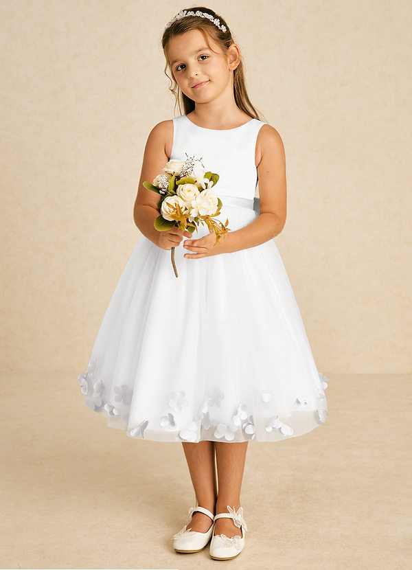 Azazie Dot White ALine Bow Tulle Dress Azazie CA