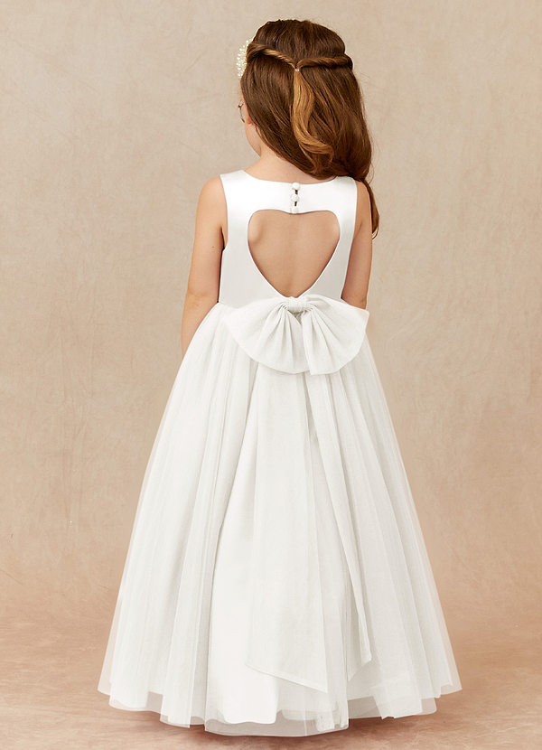 Azazie Muni Flower Girl Dresses Ivory A-Line Bow Tulle Dress image1