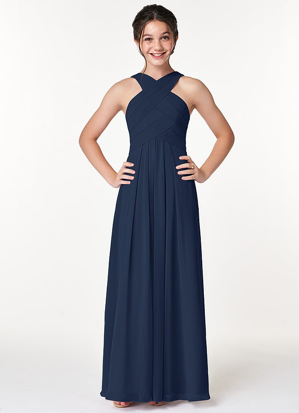 Azazie Kaleigh Junior Dark Navy A-Line Pleated Chiffon Dress image1