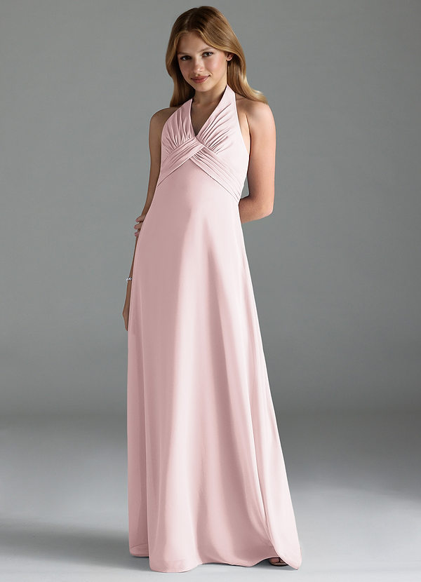 Azazie Tessie Junior A-Linie Plissee Chiffon Kleid Zartrosa image1