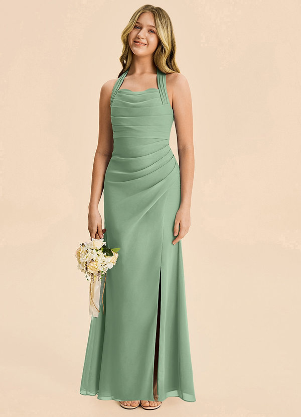 Azazie Destiny Junior Matcha Sheath Ruched Chiffon Dress image1