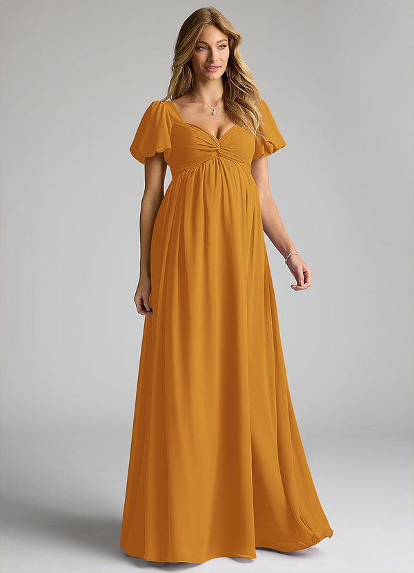 Azazie Madisynn Maternity Bridesmaid Dresses Bow Chiffon Floor-Length Dress image1