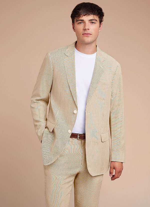 front Gavin Tan Striped Seersucker Suit Jacket