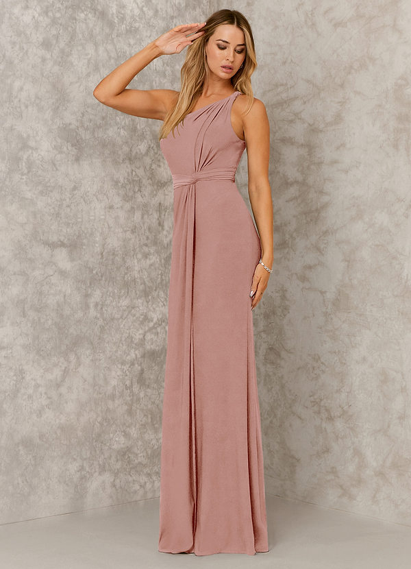 Bowknot One Shoulder Sheath Floor-Length Dress Dusty Blue