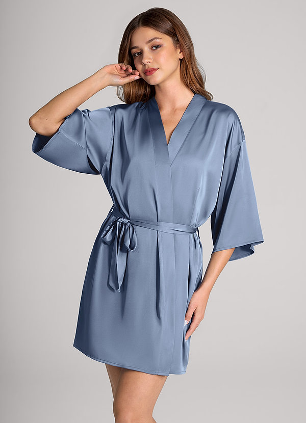 front Bijpassende kleur klassieke satijnen kamerjas