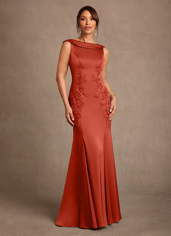 Azazie Franny Suknie dla Matki Panny Młodej Osłona Koronka Satyna elastyczna Długość podłogi Sukienka image1