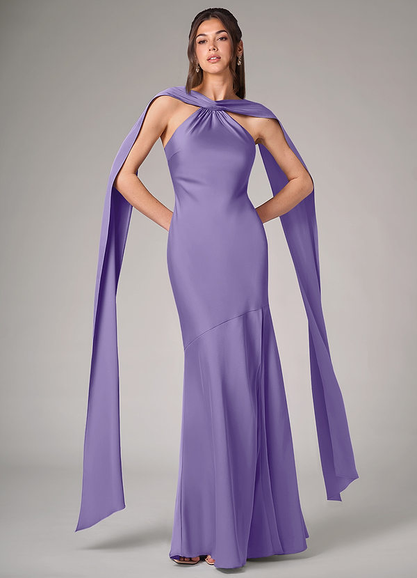 Azazie Kinsley Vestidos de Dama de Honor Vestido Taiti de Cetim elástico de sereia com Racha Lateral image1