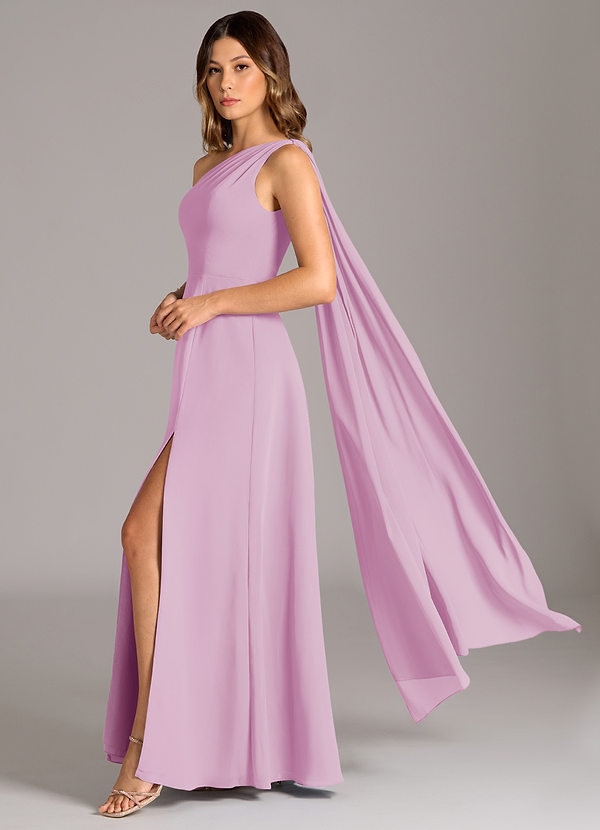 Azazie Tella Bridesmaid Dresses Candy Pink A-Line One Shoulder Chiffon Dress image1