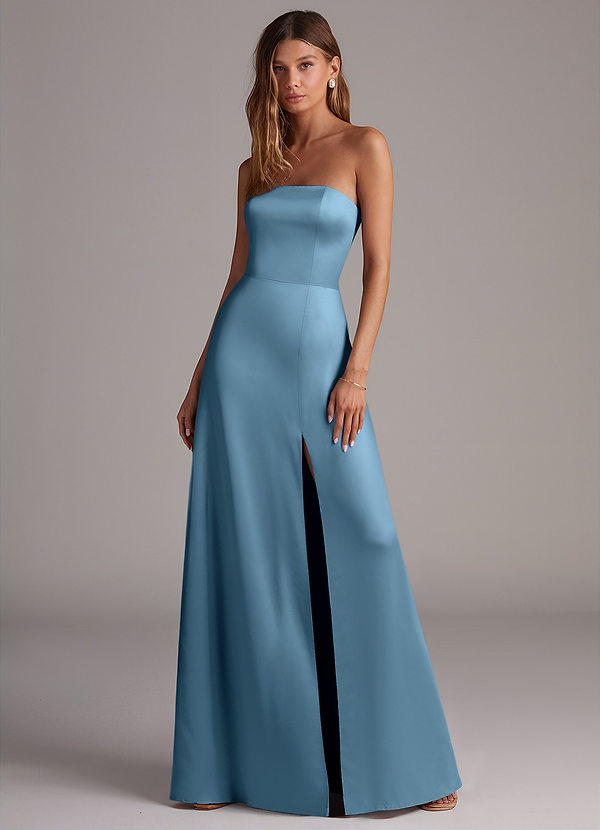 Azazie Wren Bridesmaid Dresses Steel Blue A-Line Strapless Stretch Satin Convertible Dress image1