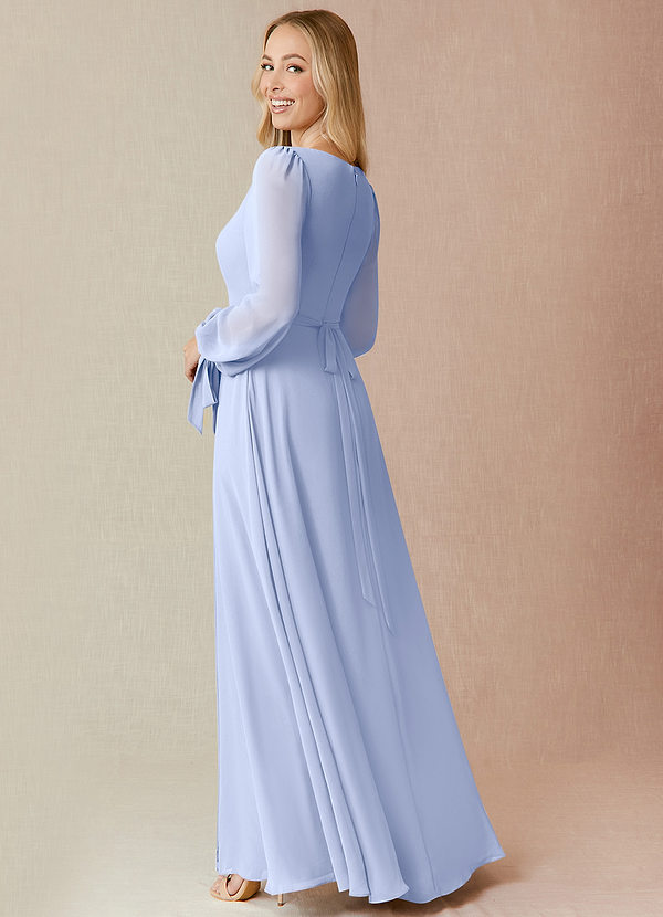Azazie Leonia Bridesmaid Dresses Ice A-Line Long Sleeve Chiffon Dress image1