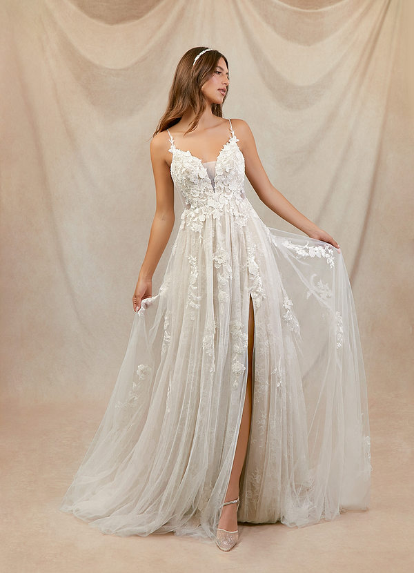 Azazie Monda Wedding Dresses A-Line Lace Tulle Chapel Train Dress image1