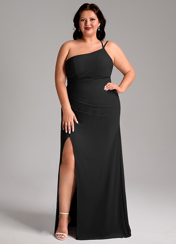Azazie Eren Bridesmaid Dresses Black Sheath One Shoulder Chiffon Dress image1