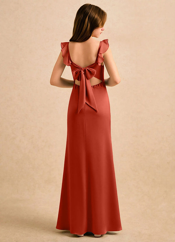 Azazie Novalie Girls Formal Flower Girl Dresses Rust Mermaid Bow Stretch Satin Dress image1