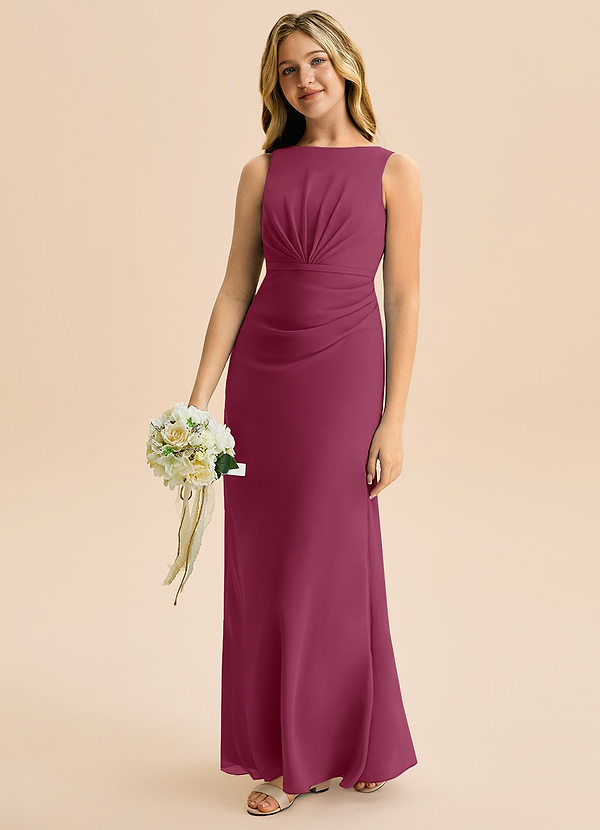 Azazie Floris Junior Robe Trapèze en Mousseline de soie Plissée Mûre image1