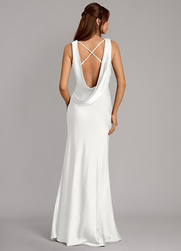 Azazie Cheryl Vestidos Dama de Honor Vestido de Blanco de Satén Elástico de Corte Sirena image1