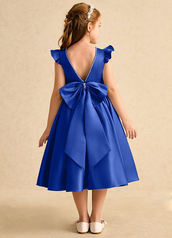 Azazie Dumpling Vestidos de Niña de Flores Vestido de Azul Real de Satin Mate de Corte En A con Lazo image1