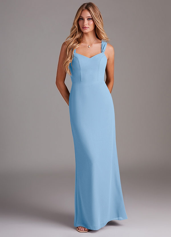 Azazie Denice Bridesmaid Dresses Powder Blue Sheath Pleated Chiffon Dress image1