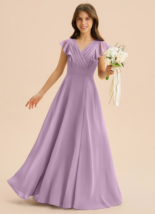 Azazie Anysa Junior Robe Trapèze en Mousseline de soie Rayé Glycine image1