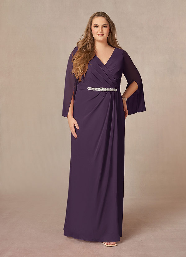 Azazie Belinda Mother of the Brides Dresses Plum A-Line V-Neck Pleated Chiffon Dress image1