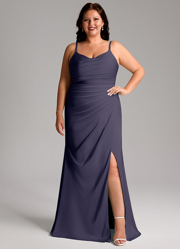 Azazie Deandra Bruidsmeisjes Jurken Stormy Mermaid Pleated Stretch Satin Dress image1