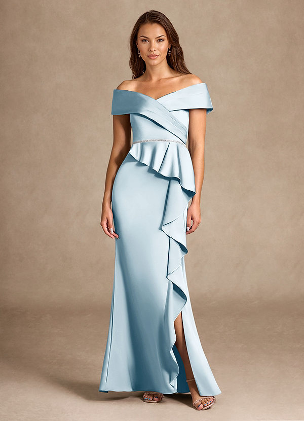 Azazie Dareia Mother of the Brides Dresses Sky Blue Mermaid Off the Shoulder Stretch Satin Dress image1