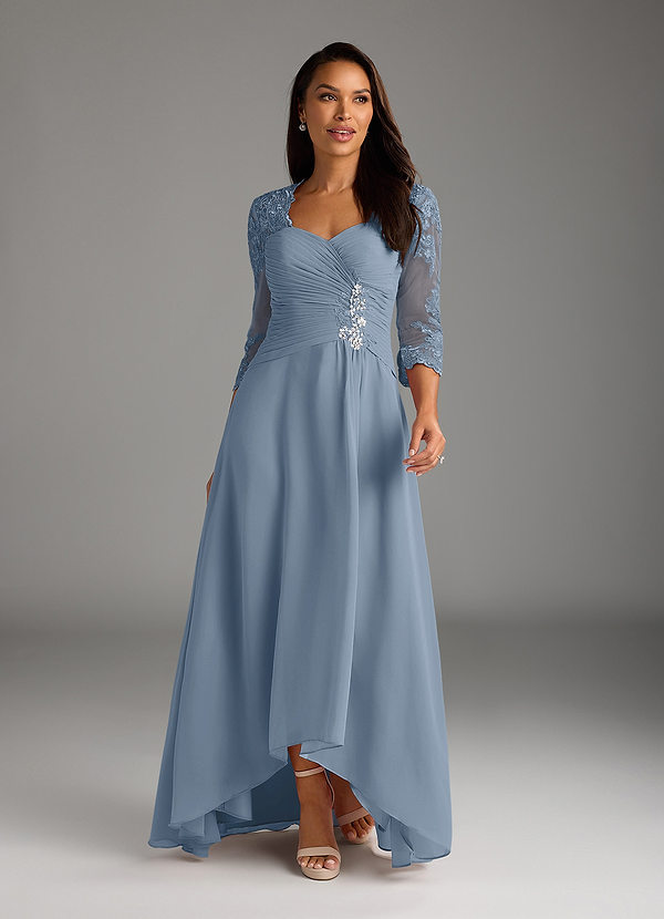 Dusty Blue A-Line Scoop lace Chiffon Dress main image 1