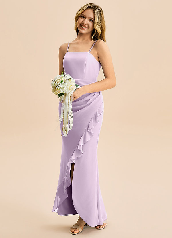 Azazie Buzzy Junior Frosted Lilac Sheath Pleated Chiffon Dress image1