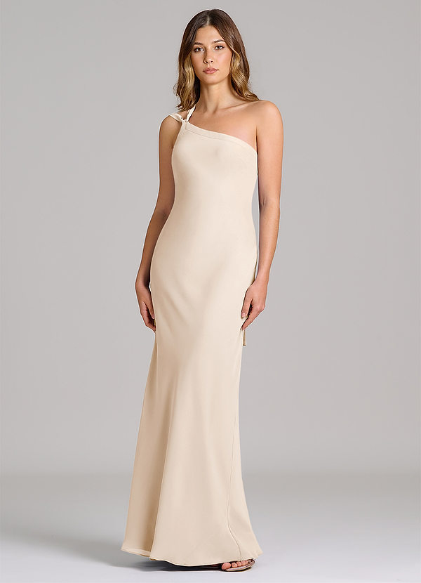 Azazie Monroe 신부 들러리 드레스 쉬스 한쪽 어깨 쉬폰 바닥 길이 드레스 image1