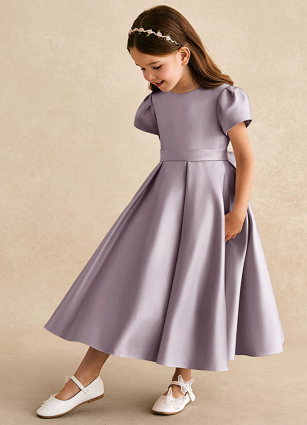 Azazie Princess Flower Girl Dresses Dusk A-Line Pleated Matte Satin Dress image1