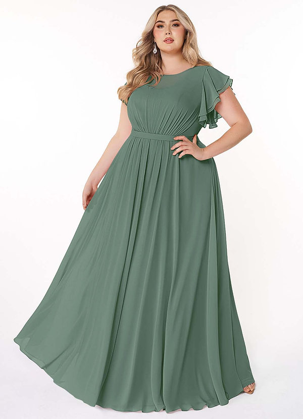 Azazie Daphne Modest Bridesmaid Dresses A-Line Ruffled Chiffon Floor-Length Dress image1