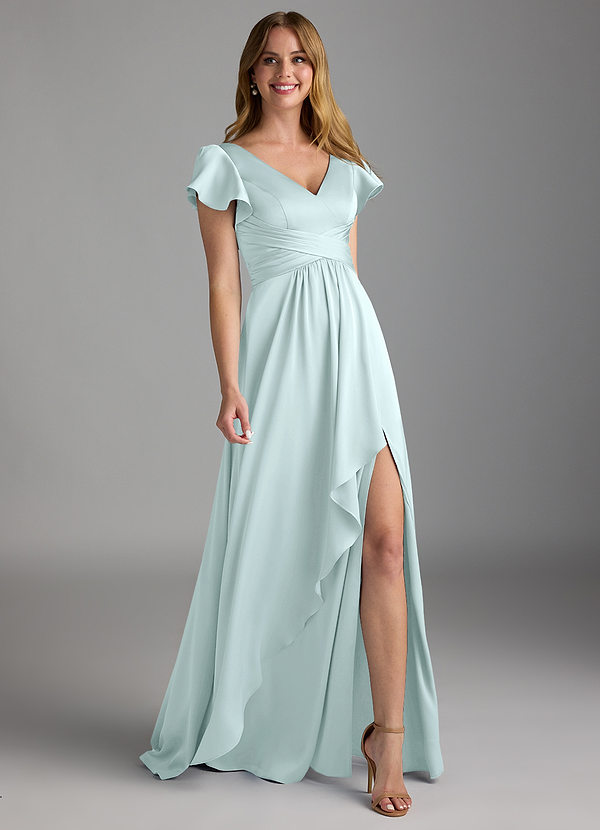 Azazie Omari Bruidsmeisjes Jurken Jurk van Stretch Satijn met A-Lijn Zeeglas image1