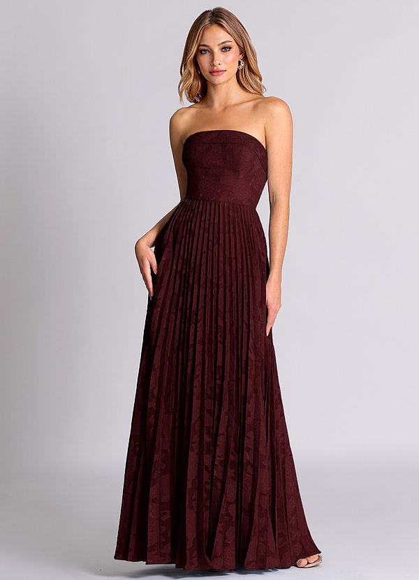 Azazie Mariana Bridesmaid Dresses Cabernet A-Line Strapless Floral Burnout Convertible Dress image1