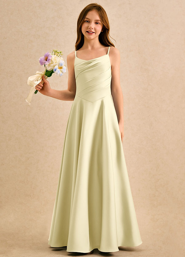 Azazie Coconut Girls Formal Flower Girl Dresses Lemon Sorbet A-Line Pleated Stretch Satin Dress image1