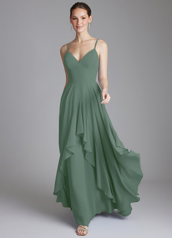 Azazie Zaina Brautjungfernkleider A-Linie Chiffon Kleid Eukalyptus image1