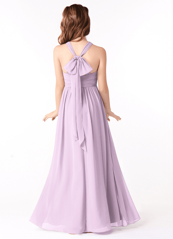Azazie Jaylah Junior Frosted Lilac A-Line Ruched Chiffon Dress image1