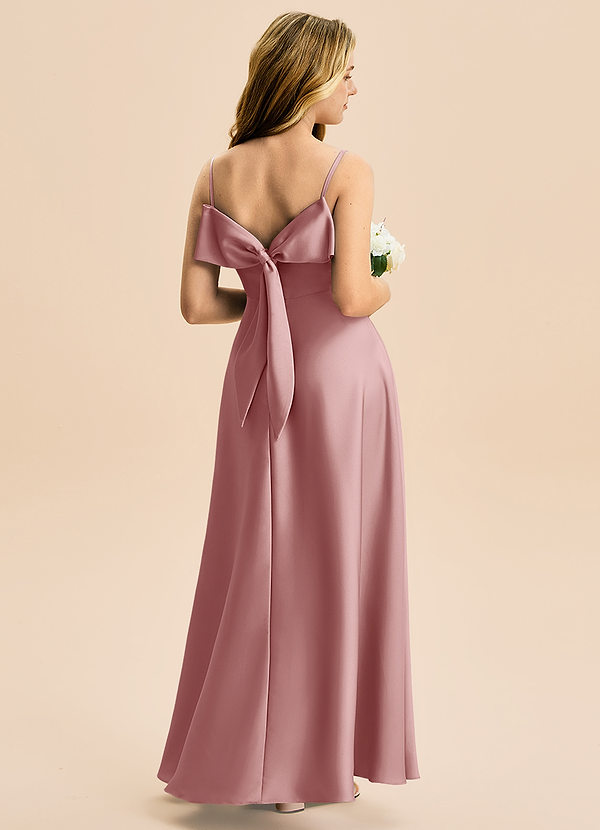 Azazie Isolde Junior Jurk van Stretch Satijn met A-Lijn Geplooid Stoffige Roos image1