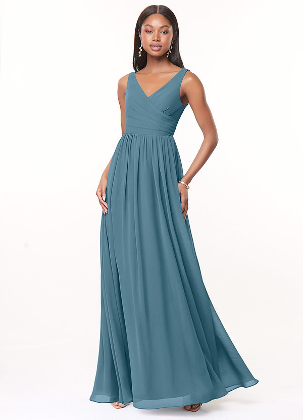 Azazie Keyla Bridesmaid Dresses Bermuda A-Line V-Neck Pleated Chiffon Dress image1