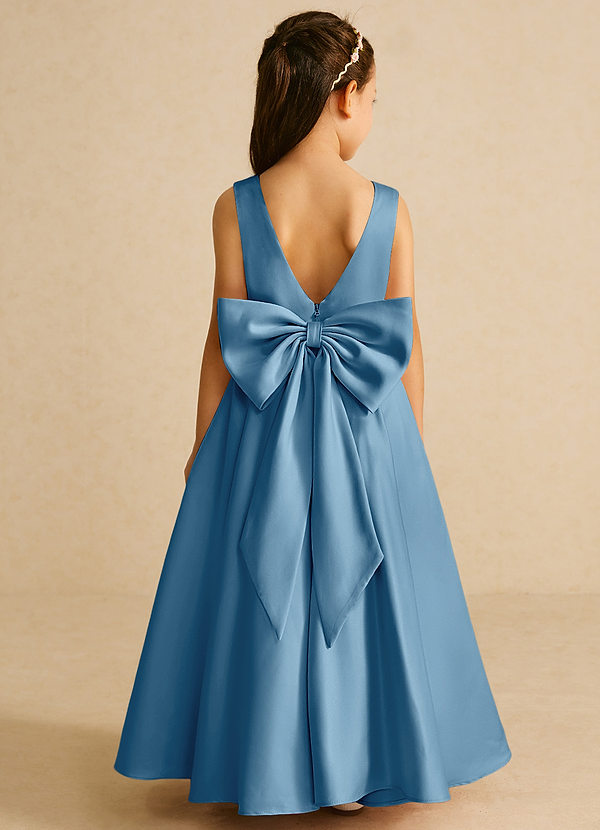 Azazie Pipsy Flower Girl Dresses Steel Blue A-Line Bow Matte Satin Dress image1